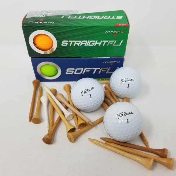 Maxfli Golf Balls Half-Dozen Hi-Vis Green/Orange + Bonus 3 Titleist Used & Tees - Picture 1 of 8